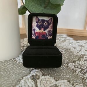 Valentine's Day Gift For Her | Black Velvet Cat Ring Box